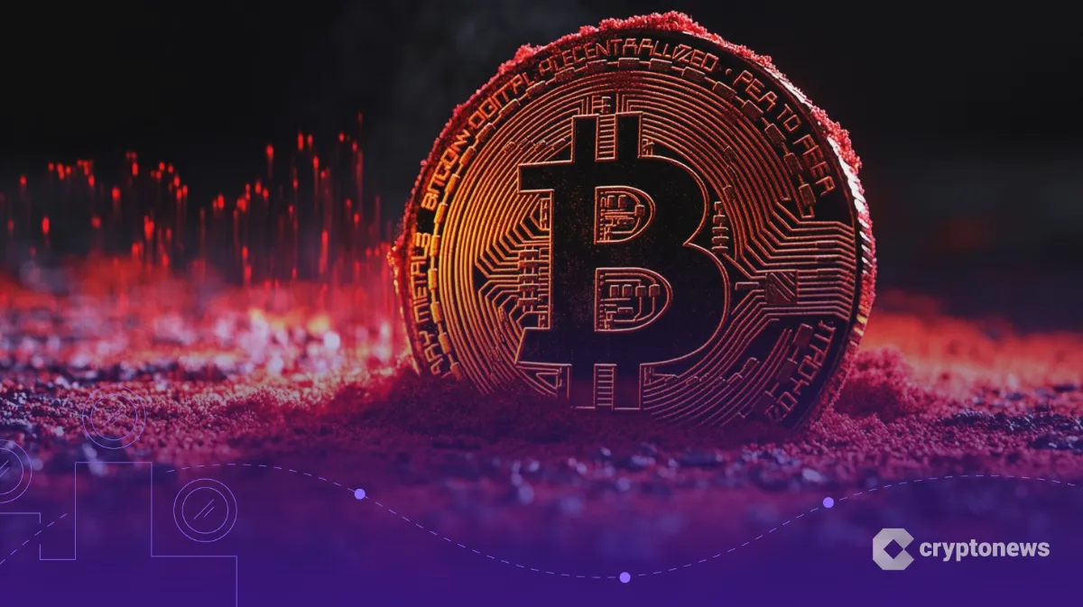 ビットコインから赤い砂が流れ落ちる資金流出のイメージ