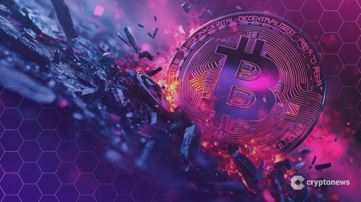 ビットコインの破片からソラナのロゴが力強く出現する様子