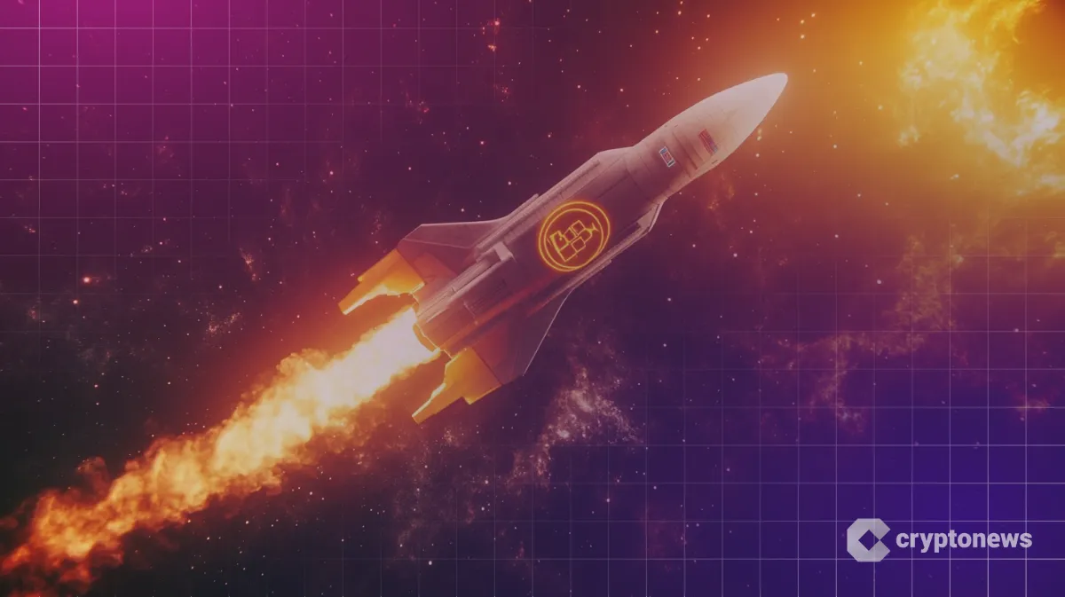 バイナンスのロゴとスペースXのロケットが先物チャートと共に上昇する様子