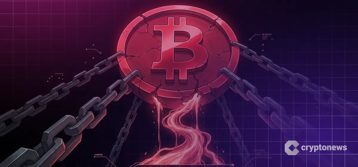 ビットコインが5万8000ドルへ急落し、鎖で深淵へ引きずり込まれる様子