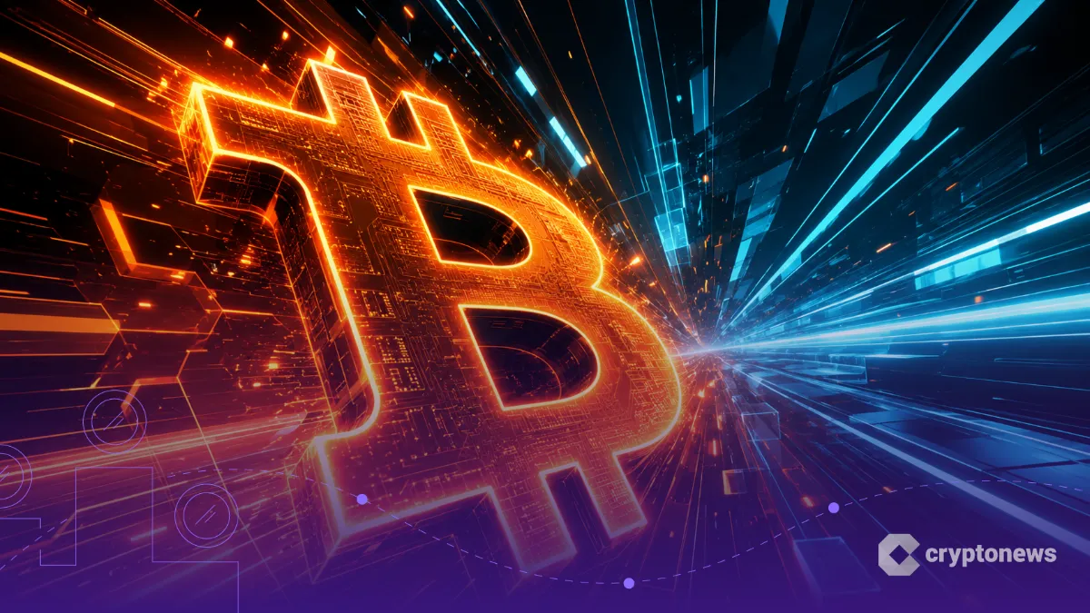 高速ネットワークを象徴する輝くビットコインロゴ