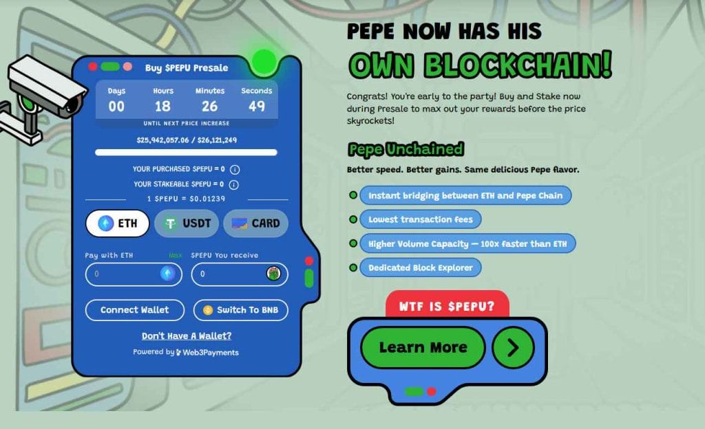 Pepe Unchained presale pagina