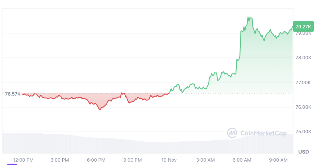 Bitcoin koers bereikt bijna de 80.000 - Bron: CoinMarketCap