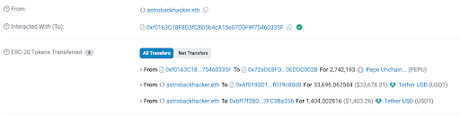Grote whale aankopen van $PEPU - Bron: www.etherscan.io