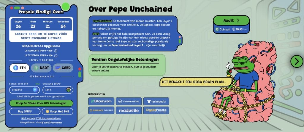 Pepe Unchained presale eindigt binnen 27 dagen - Bron: www.pepe unchained.com