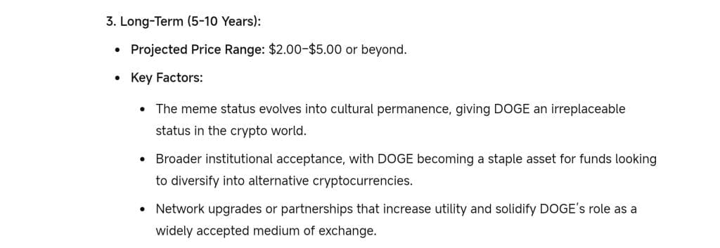 Long Term data DOGE volgens ChatGTP - Bron: ChatGTP