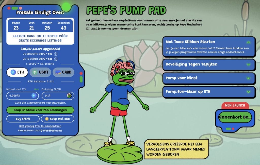 Nieuwe Pepe Pump Pad feature - Bron: www.pepeunchained.com 