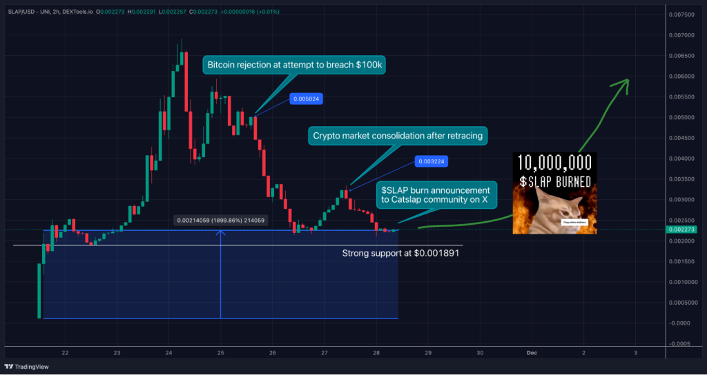 Catslap na token burn en aanstaande aankondiging klaar voor flinke stijging