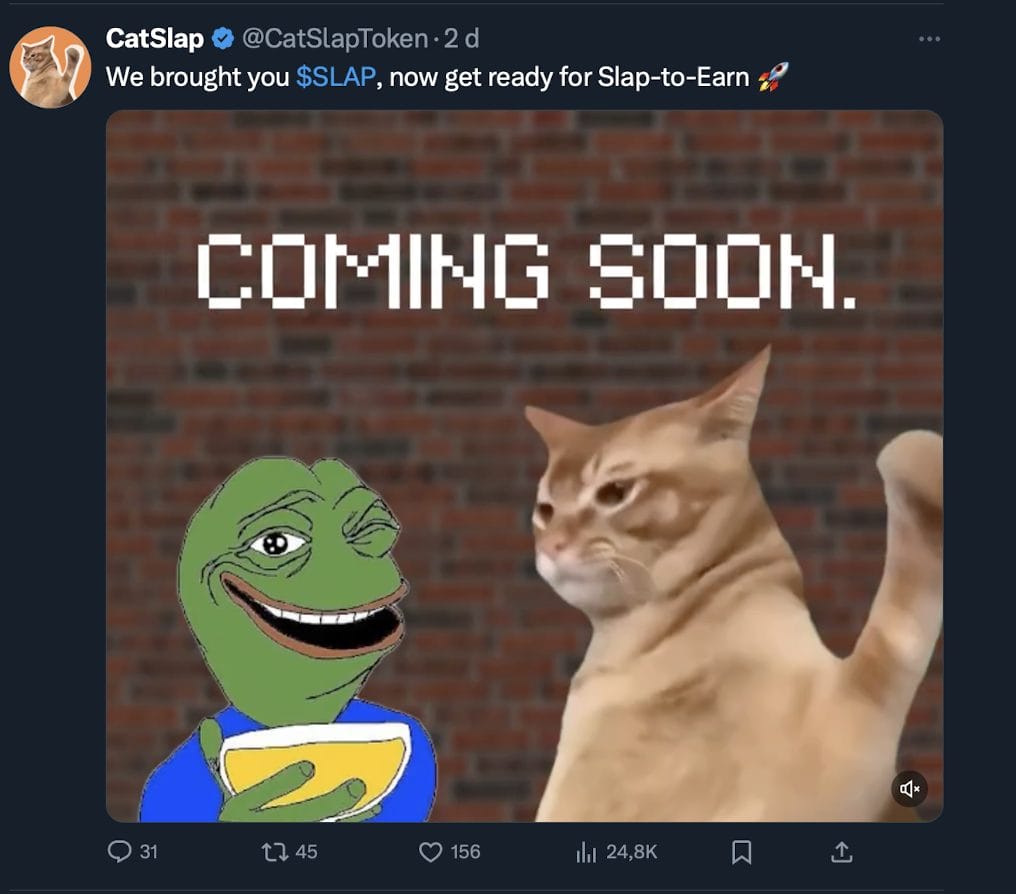 CatSlap kondigd een Slap-to-Earn aan - Bron: X