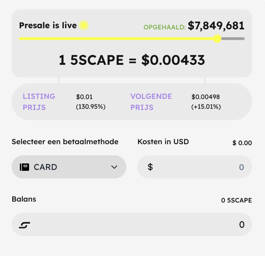 $5SCAPE presale - Bron: www.5thscape.com/nl