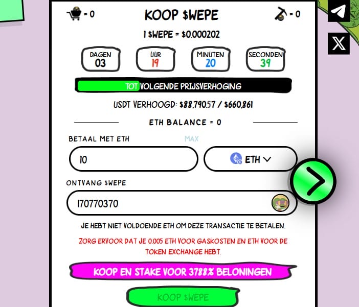 wepe kopen bedrag invoeren