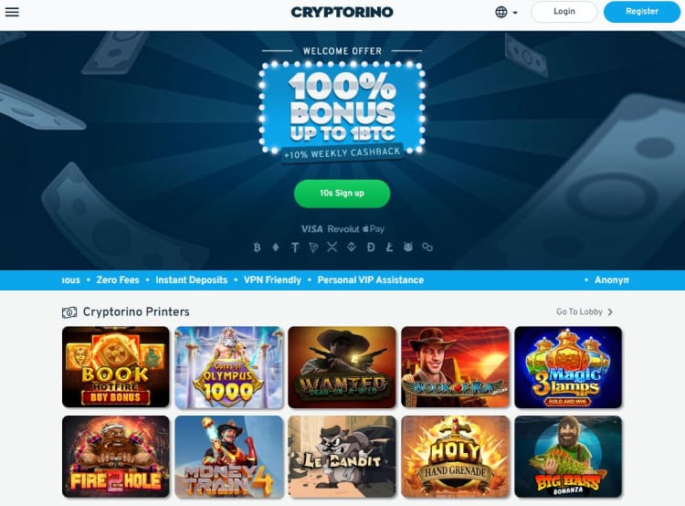 Cryptorino, Bitcoin casino no deposit bonus