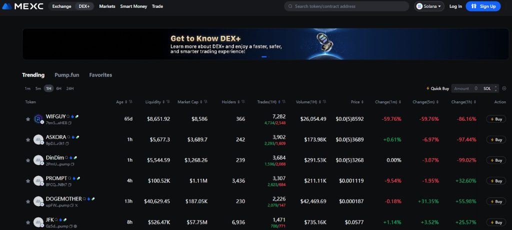 Interface MEXC peer to peer crypto exchange