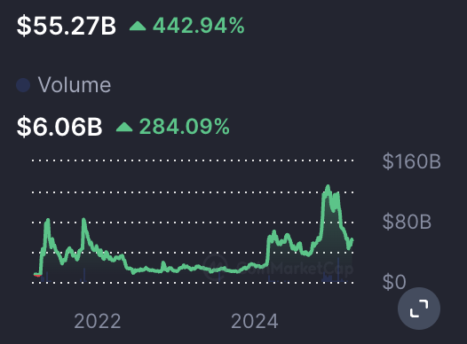Meme coin mark verliest meer dan helft van zijn waarde sinds december - bron: CoinMarketCap