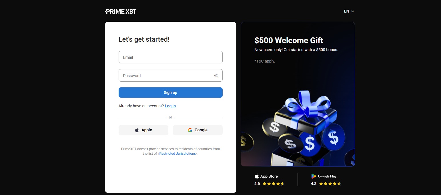 aanmelden bij primexbt