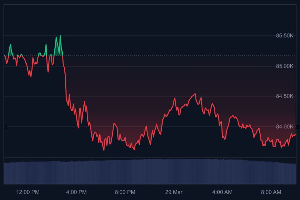 Bitcoin koers grafiek (24 uur) - bron: CoinMarketCap