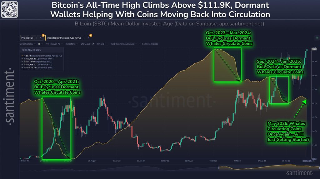 Bitcoin Mean Dollar Age. Source: Santiment