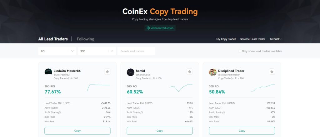 CoinEx nieuw crypto copy trading platform