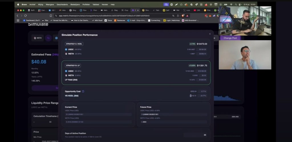 metrix geeft een indicatie van mogelijk opbrengsten uit liquidity pools vs hodling