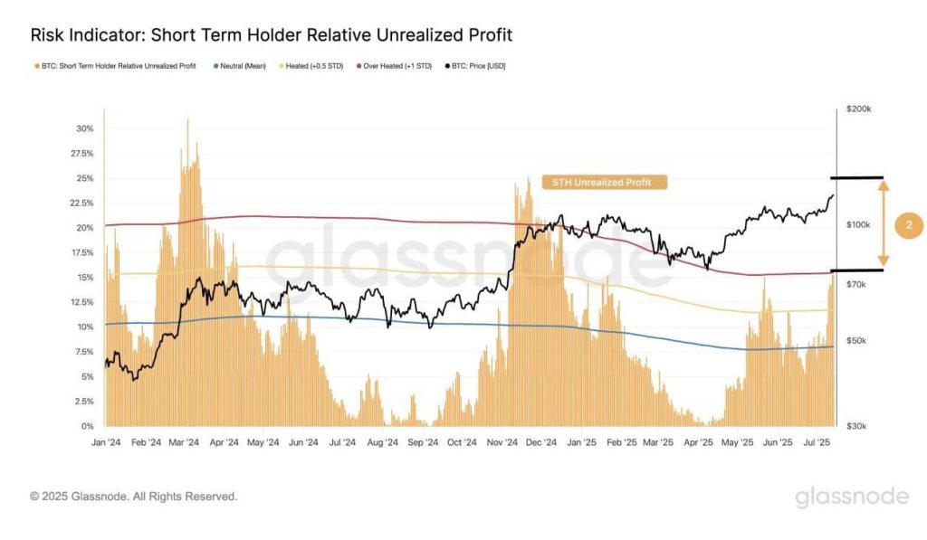 Bitcoin STH unrealized profit-grafiek