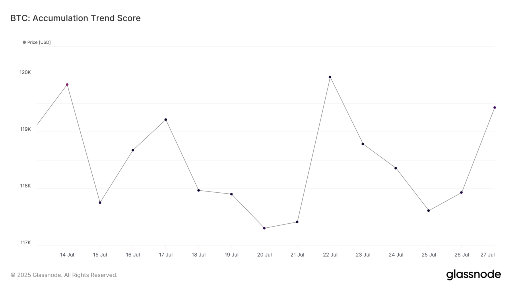 Bitcoin Trend Accumulation Score. Source: Glassnode