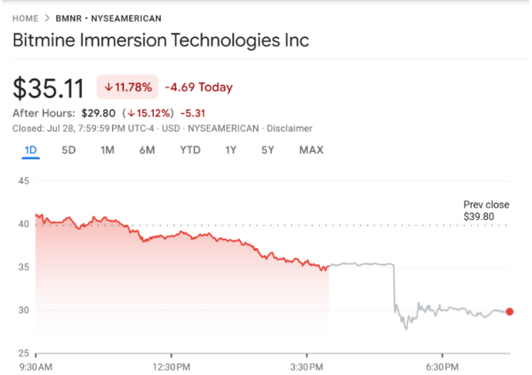 BitMine sluit de dag af met een verlies van 11%.