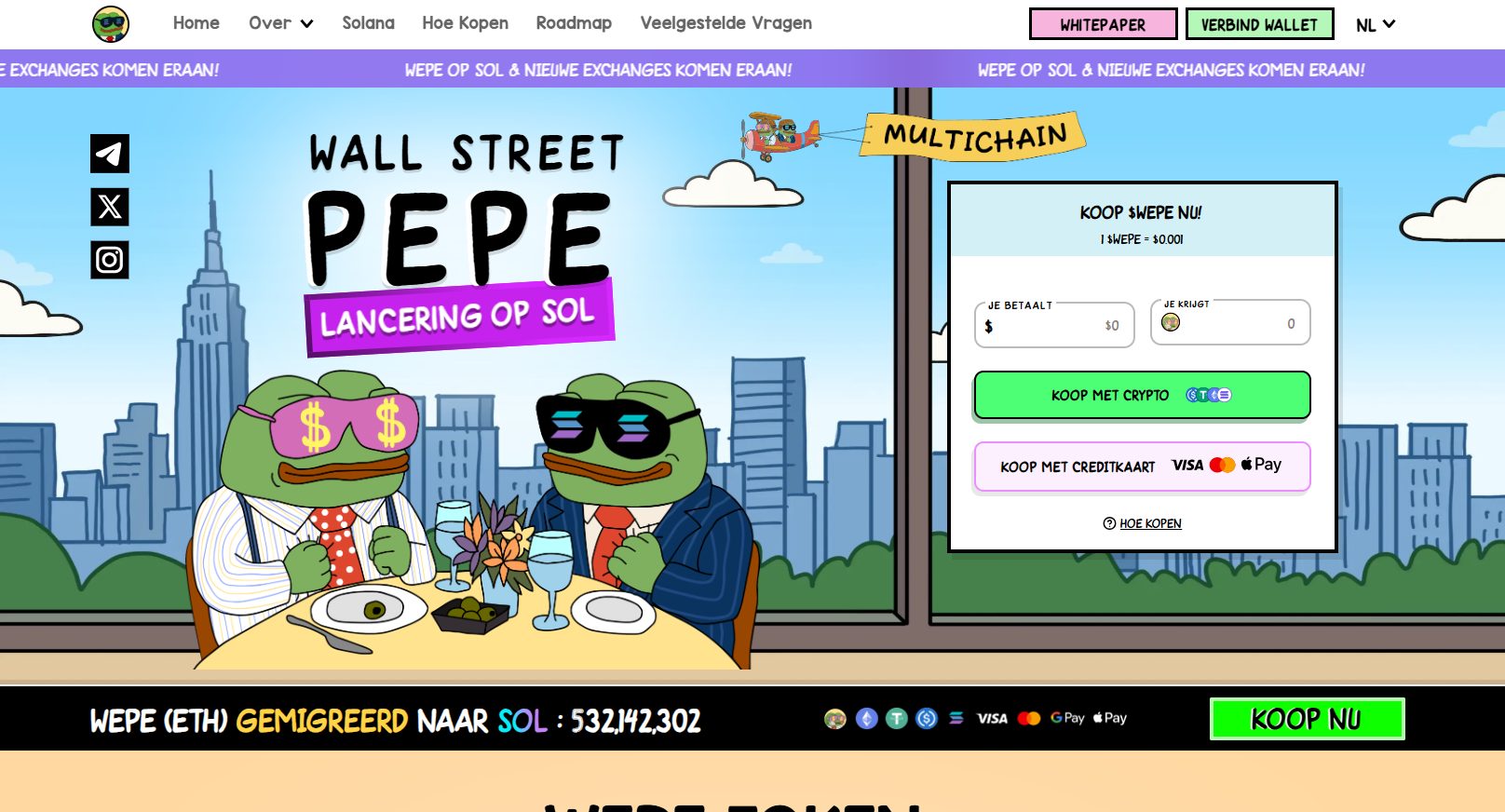 Wall Street Pepe beste Solana meme coins kopen