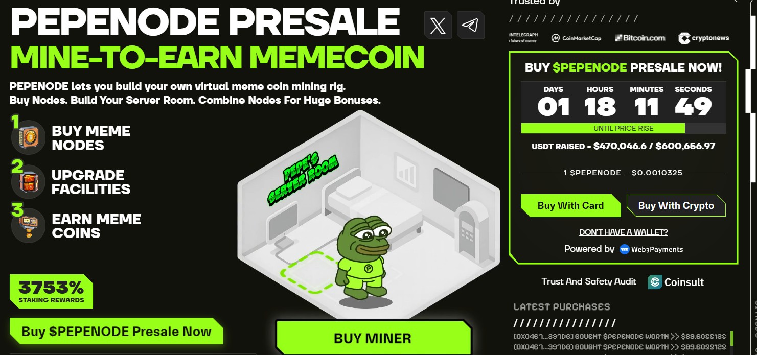 pepenode, eerste mine to earn meme coin presale