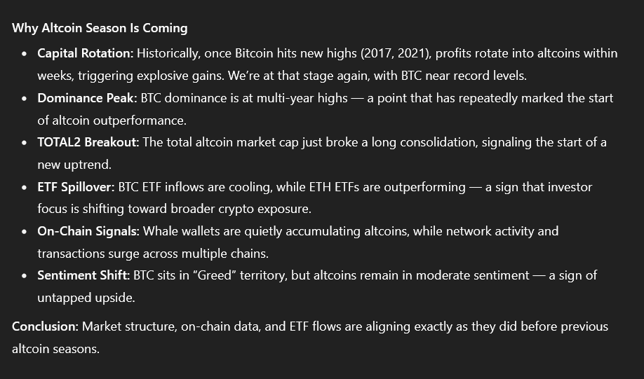 ChatGPT voorspelt altcoin season