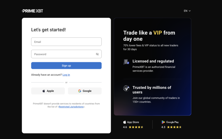 primexbt account registratie crypto broker