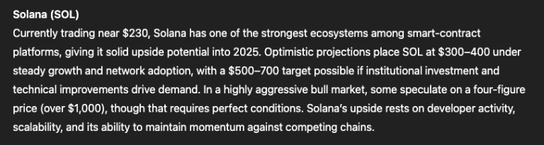 De Solana koers verwachting van ChatGPT.
