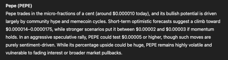 De Pepe koers verwachting van ChatGPT is bijzonder lofty