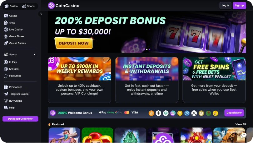 CoinCasino desktop weergave