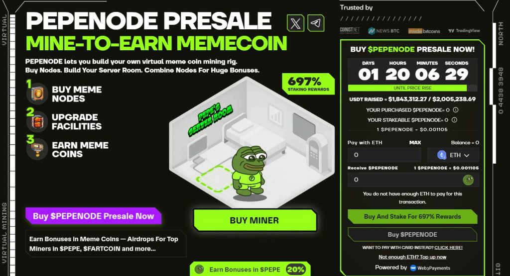 PepeNode is een gamified mine-to-earn meme coin