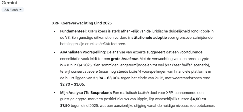 xrp koersverwachting gemini ai