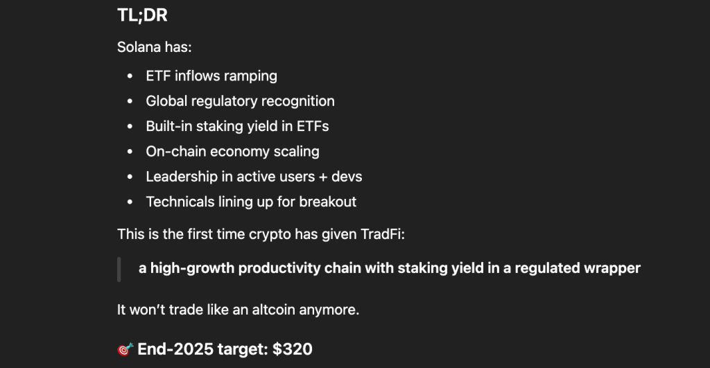 Ook Solana zal volgens de ChatGPT crypto verwachting stijgen dankzij ETFs. Bron: ChatGPT / CryptoDNES