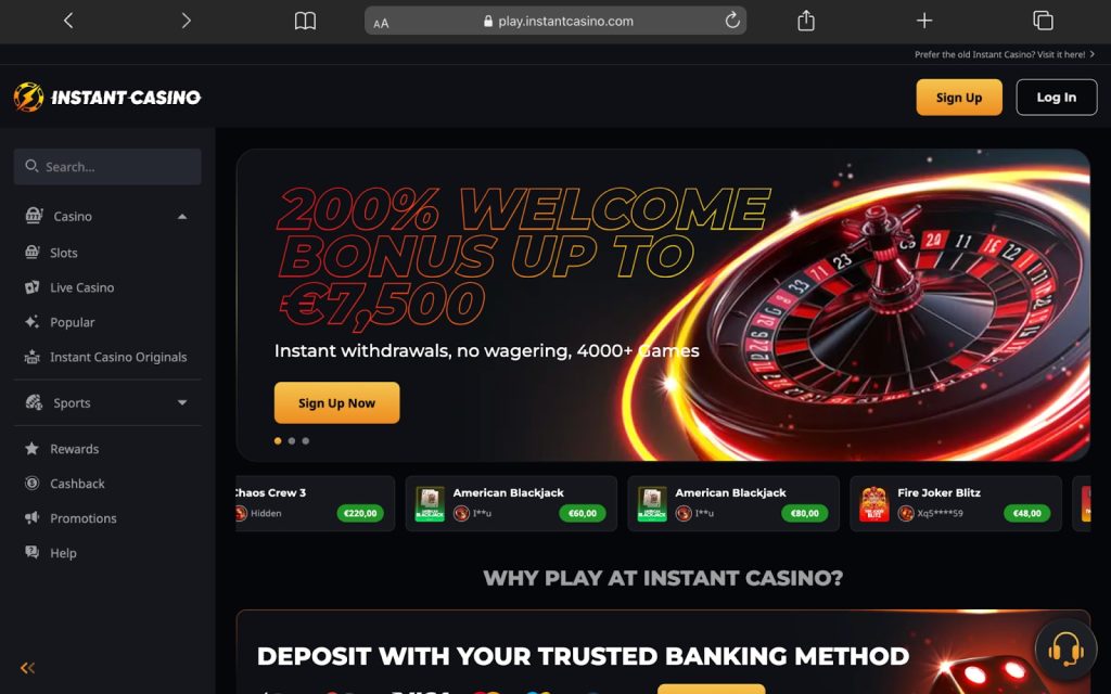 Instant Casino – Beste Belgische casino voor snelle uitbetalingen en een groot bonuspakket