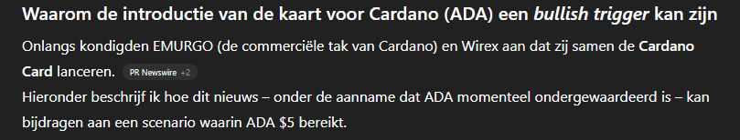 crypto AI koers verwachting Cardano