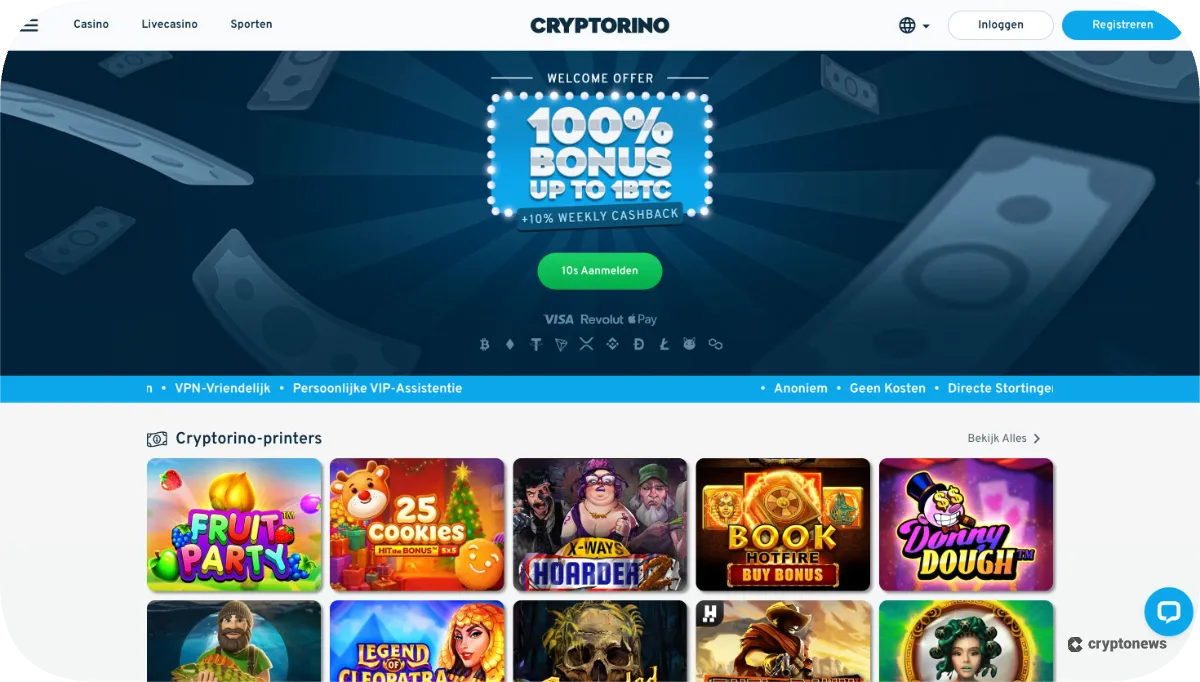 cryptorino - beste crypto casino zonder kosten