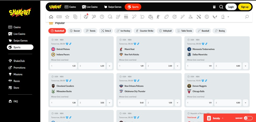 ShakeBet nieuwe bookmaker wedpagina