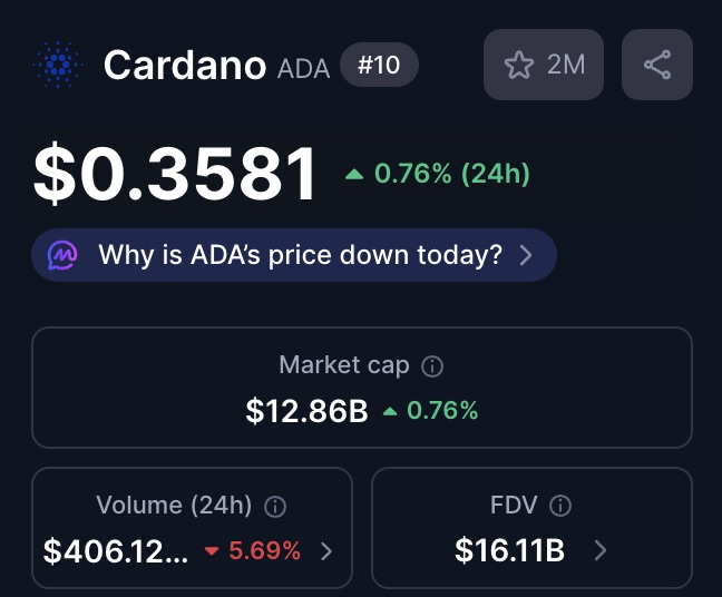 ADA Cardano volume - Bron: CoinMarketCap