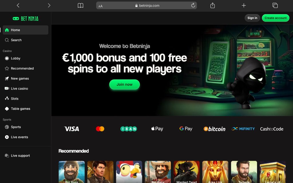 BetNinja Casino – hoge startbonussen en snelle betalingen