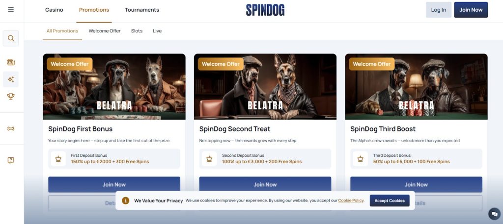 SpinDog Casino – vaste live casino cashback midden in de week