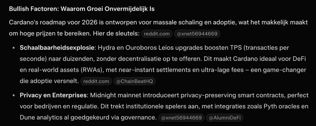 Cardano koers voorspelling door Grok AI.
