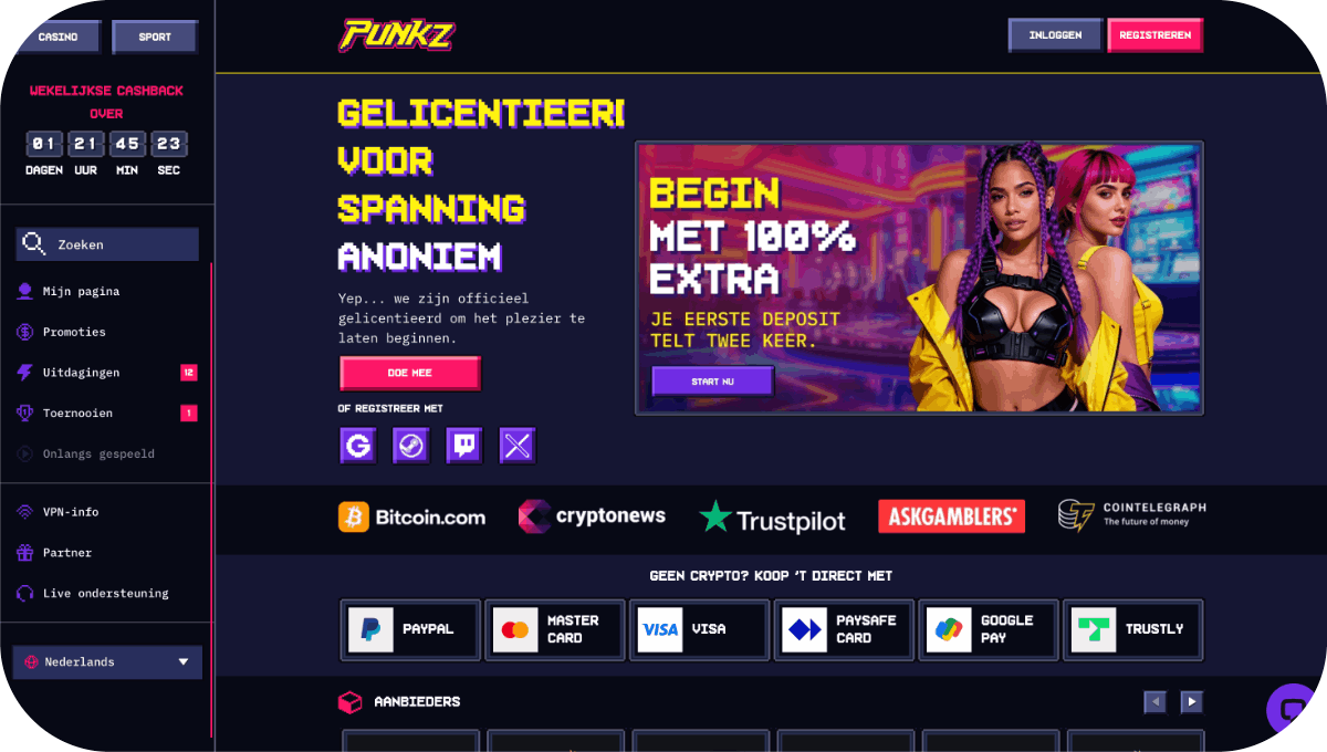 punkz is een top Bitcoin casino voor Nederlandse spelers