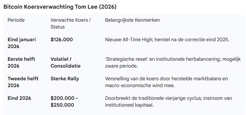 De Bitcoin verwachting van Tom Lee in beeld. Bron: Gemini AI.