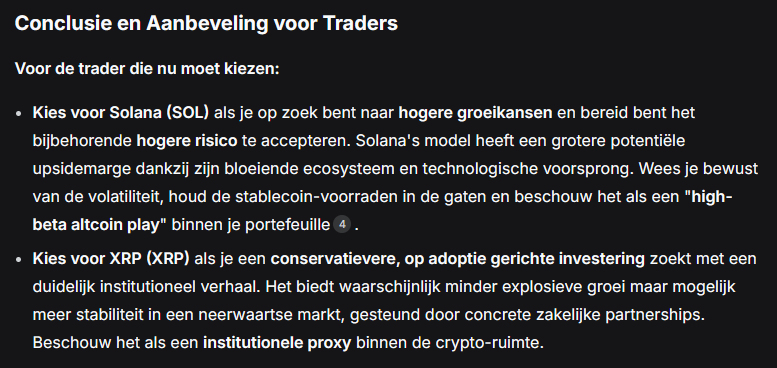 Conclusie en aanbeveling voor traders van XRP en SOL - Bron: DeepSeek AI