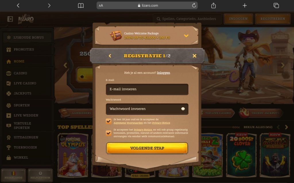 Account aanmaken bij Amerikaans casino Lizaro 