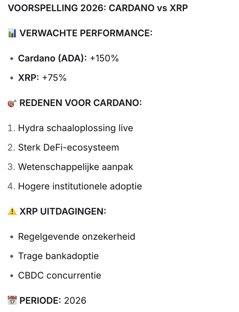 Voorspelling Cardano vs. XRP.
