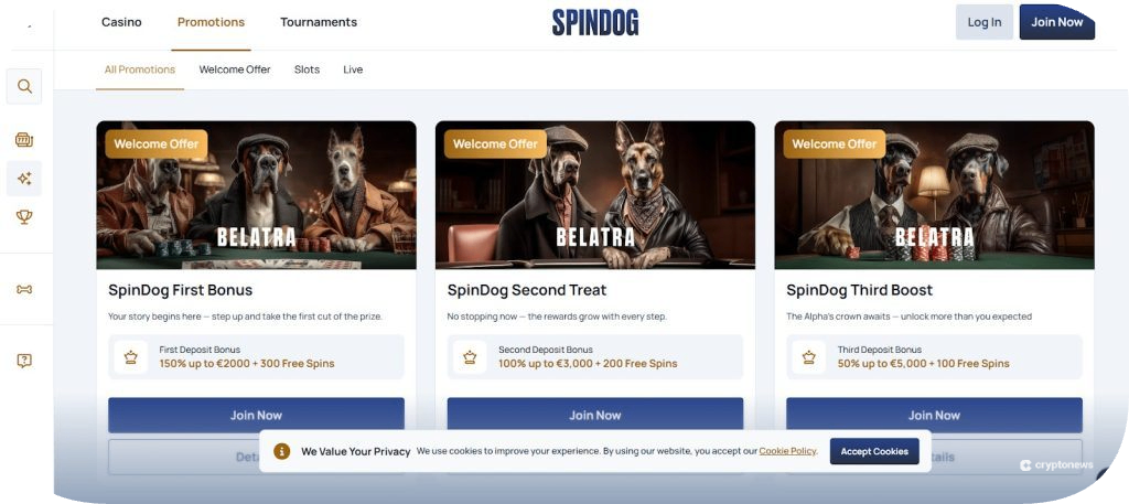 150% casino bonus bij Spindog